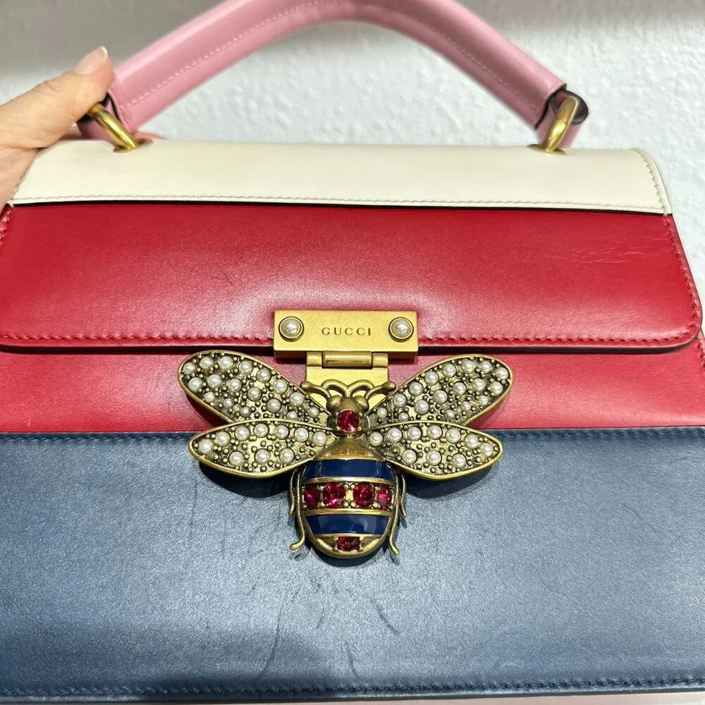 Gucci Tri-Color Leather Queen Bees With Top Handle Bag Shoulder Bag Crossbody - Picture 7 of 9